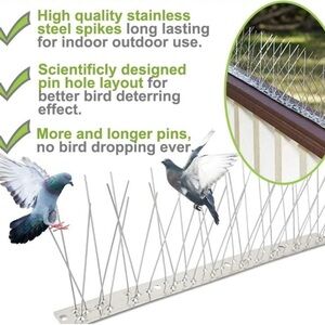 38 Ft Stainless Steel Bird Deterrent Spike Strips 30 Strips 16”L, 672 Spikes 4”H